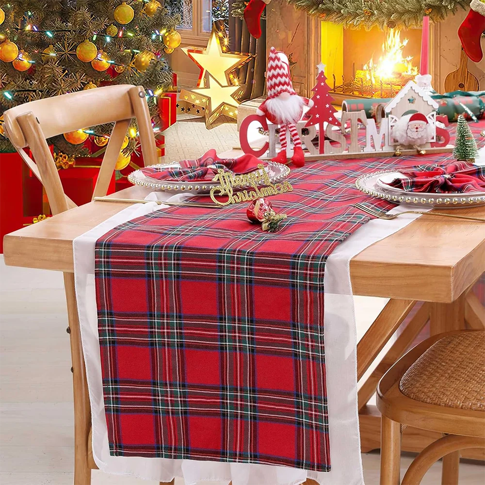 Christmas Table Runner Red Scottish Tartan Plaid Napkins Christmas Decorations For Home Festival Gifts New Year Party Placemat