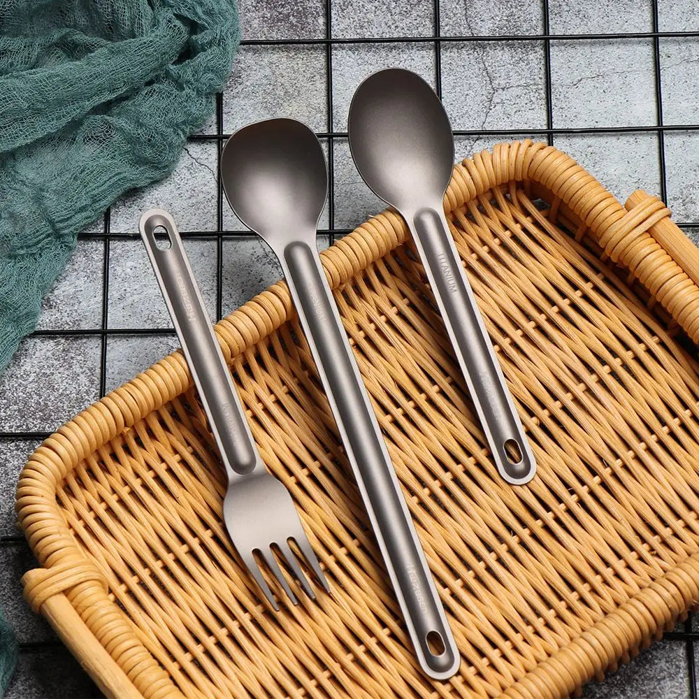 Light Titanium Long Handle Spoons and  Cutlery Fork for Outdoor Camping