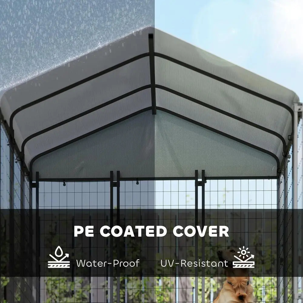 Outdoor Dog Kennel with Roo, 6' x 6' x 6' Heavy Duty Welded Wire Dog Playpen Enclosure with Ese-Proo Lock,