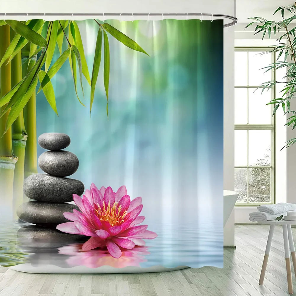 Green Bamboo Zen Shower Curtains Set