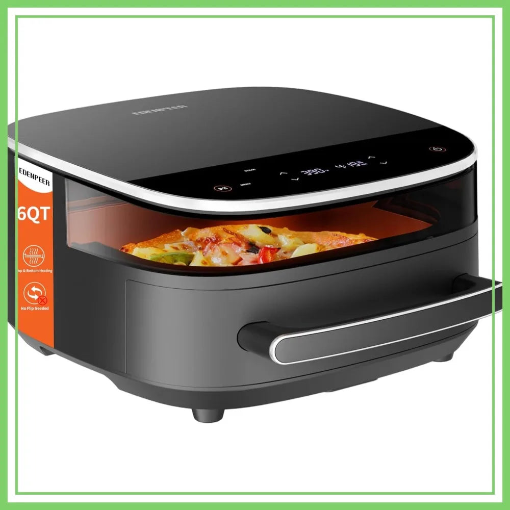 6QT Air Fryer 11-in-1, Fast Cooking with Top & Bottom Heat, No Flip, Quiet 50dB, Family Size Digital, Fits 12" Pizza or Steaks