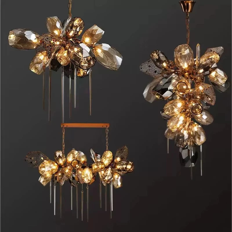 Postmodern Luxury K9 Crystal Chandelier, LED Lighting Cognac Glass Hanging Lights