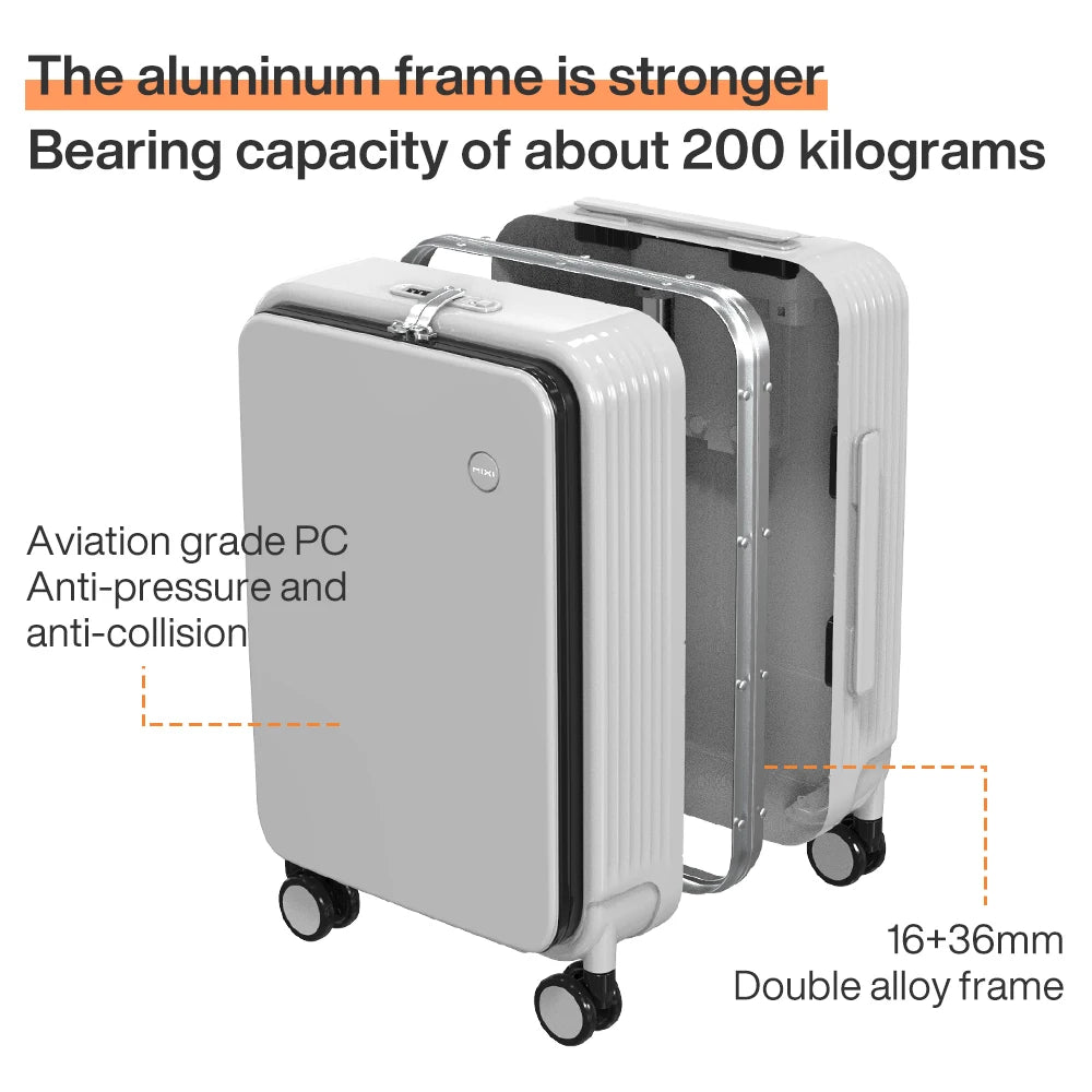 Mixi New Aluminum Frame Suitcase Carry On Rolling Luggage with USB Port, Boarding Cabin Cup, and Phone Holder
