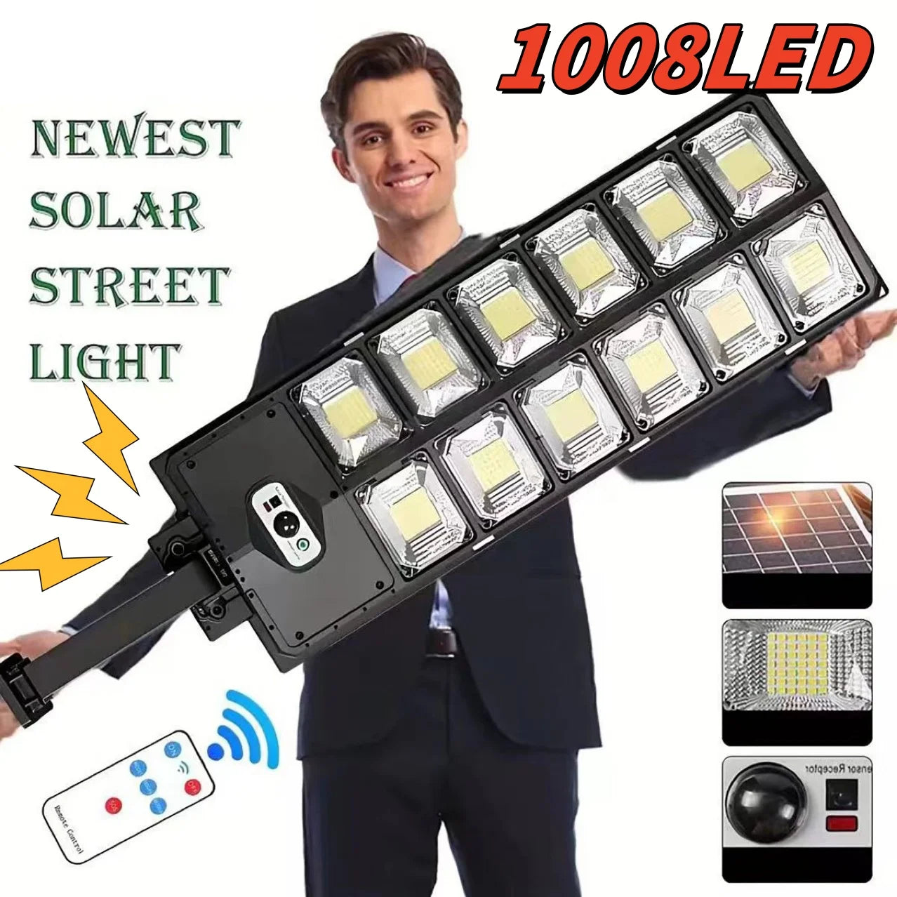 Super Bright 1008 LED Solar Lights Outdoor Street Lamp, 3 modes With Smart Motion Sensor
