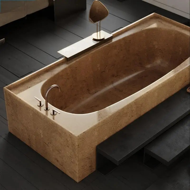 Customizable Freestanding Marble Bathtub Natural Stone Tub, Luxury Soaking Tub for Villa/Hotel, 180cm Carrara Royal Cream Bath