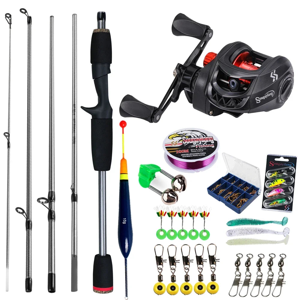 Sougayilang Baitcasting Fishing Rod and Reel Combo, 5Section Fishing Rod and 7.2:1 Gear Ratio Reel Full Kit