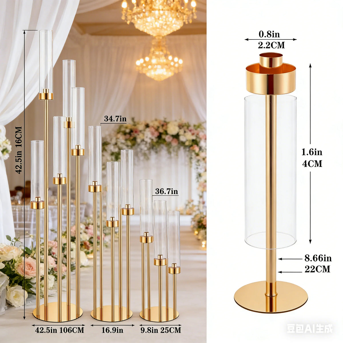 2-10pcs 5/8Heads Metal Candelabra Candle Holders