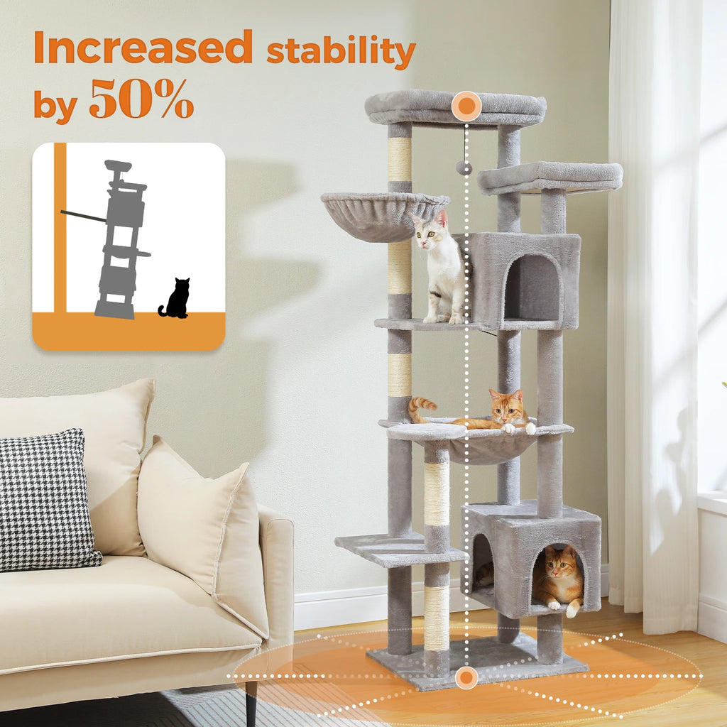 Tall Cat Tree for Indoor Cats Big Cat Tower with Super Large Hammock, Cat Climbing Tree with Scratching Posts Condo House