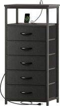 Huuger 5 Drawers Dresser with Charging Station, Chest of Drawers with Open Shelf,