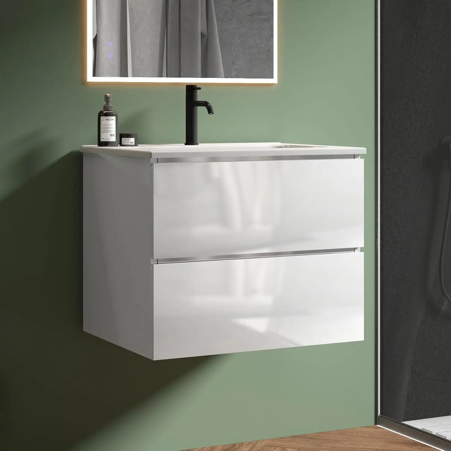 24" Bathroom Floating Vanity with Sink, with Double Soft Closing Drawers, Large Storage