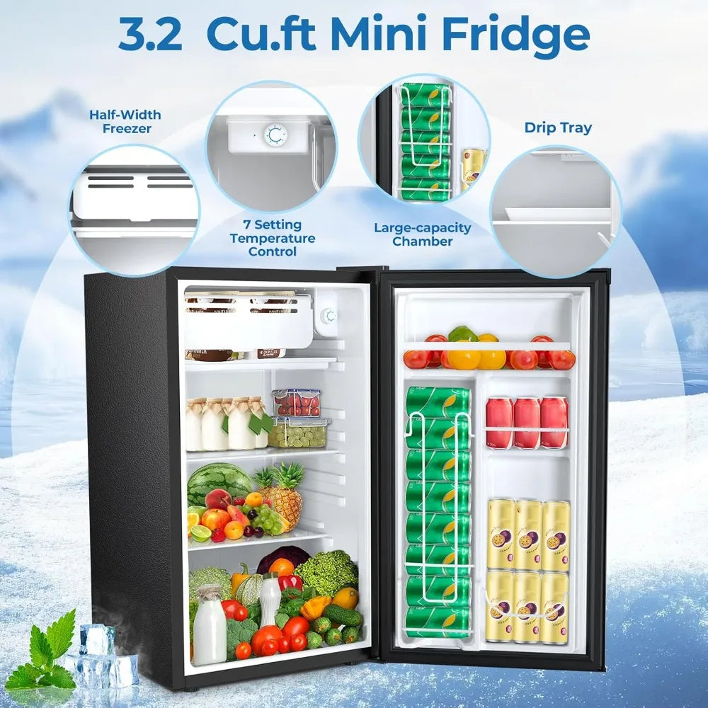 US Shipped  3.2 Cu.ft Mini Fridge with Freezer Compact Single Door
