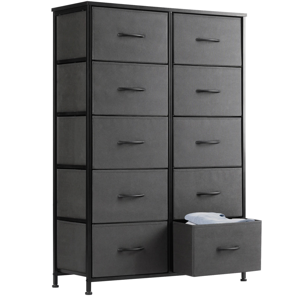 JHK Bedside Table For Bedroom With 10 Fabric Drawers Wardrobe Steel Frame Closet, Also For Living Room Storage Cabinet