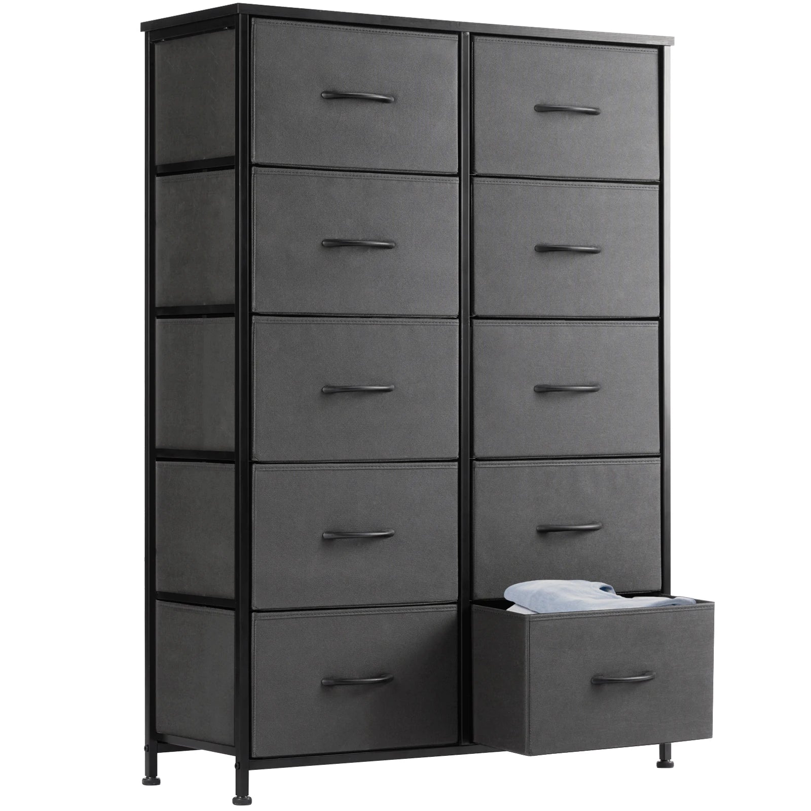 JHK Bedside Table For Bedroom With 10 Fabric Drawers Wardrobe Steel Frame Closet, Also For Living Room Storage Cabinet