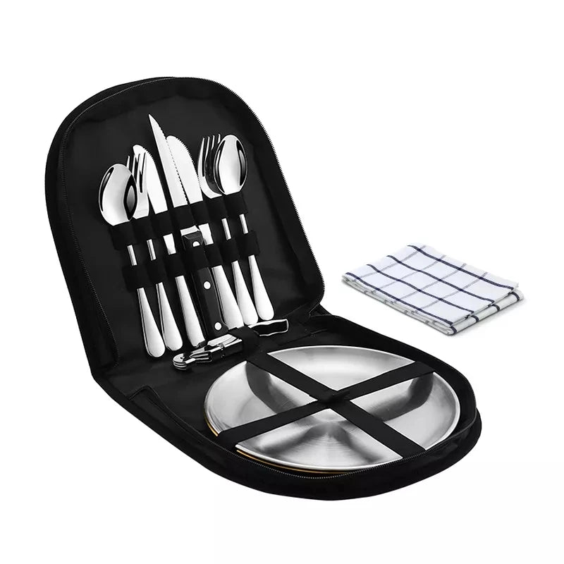 10Pcs Camping Tableware Set 304 Stainless Steel Camping Dishes