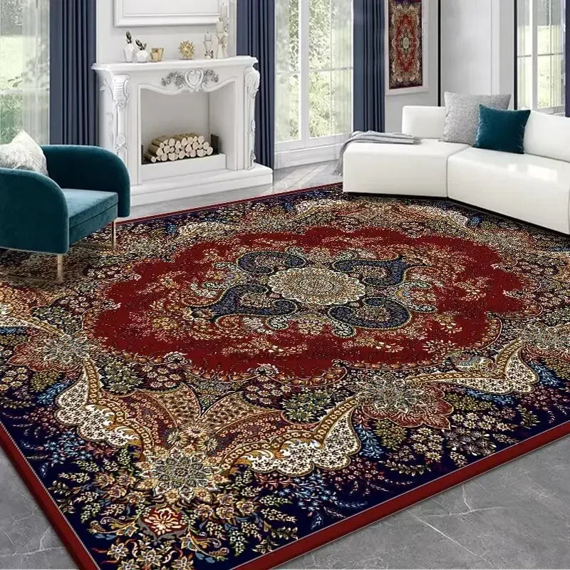 Persian Deluxe Ethnic Style Carpet for Living Room Blue Home Decor Bedroom Tea Table Rug Washable Short Plush Lounge Floor Mats