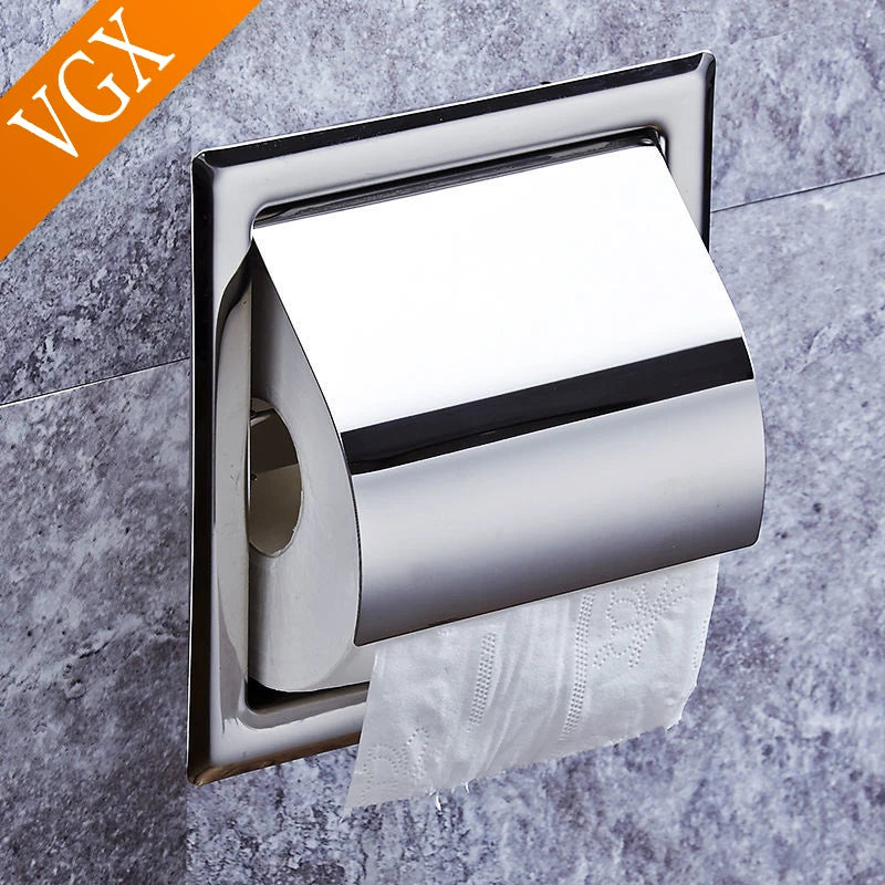 VGX Embedded Wall Mount Stainless Steel Toilet Paper Holder