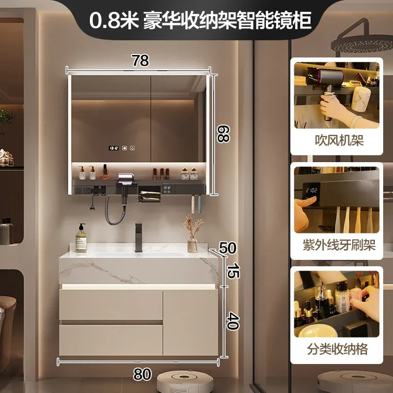 Luxury Bathroom Vanity Cabinet with Storage, Mirror, Wall Shelves