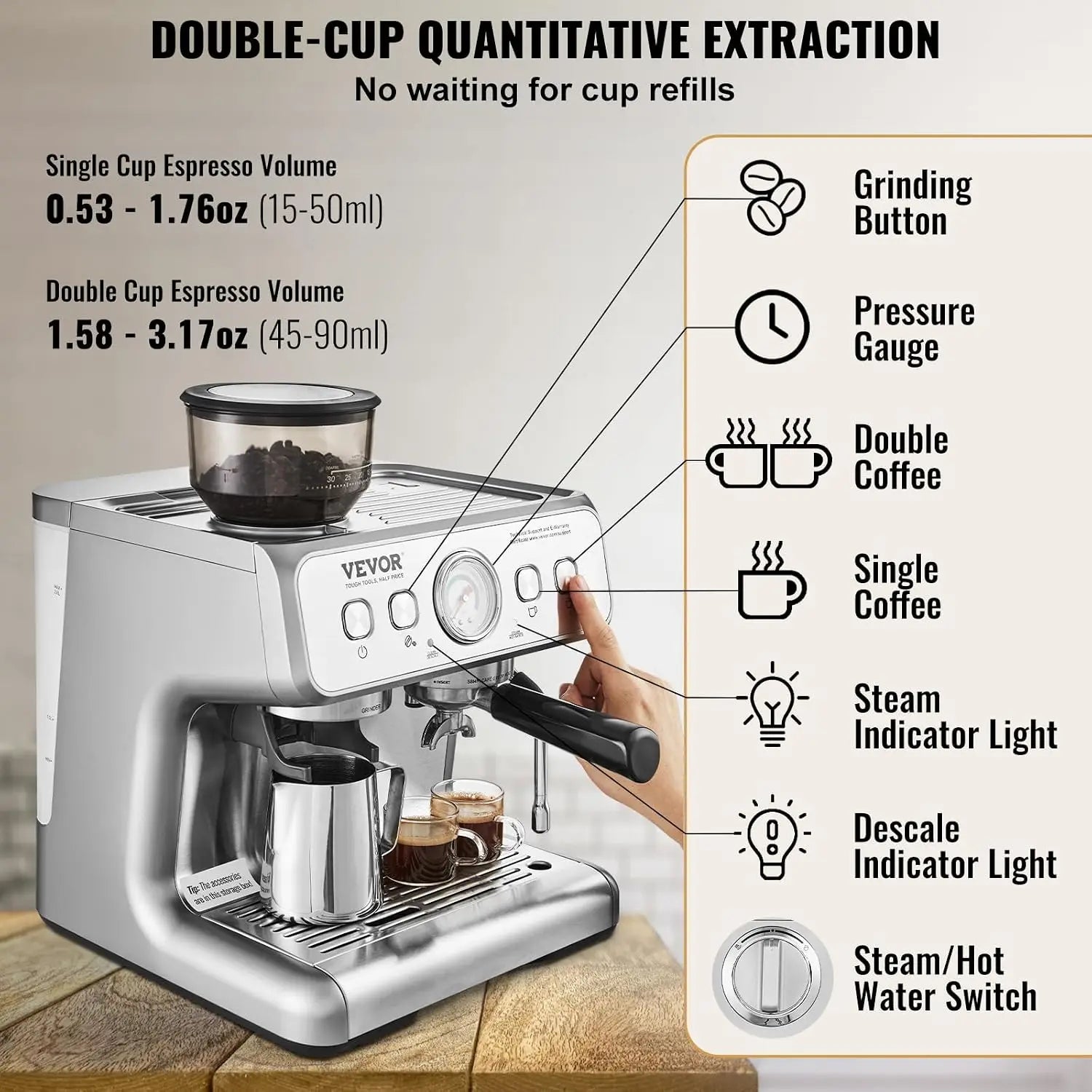 Espresso Machine Built-in Grinder,