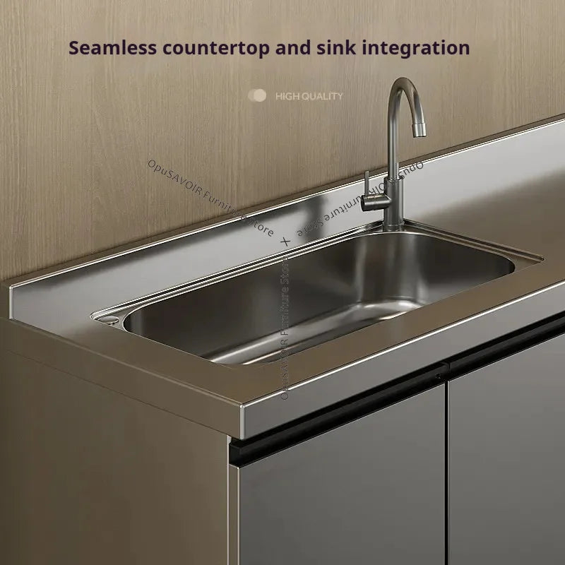 304 Stainless Steel Cabinet Kitchen Wall Cabinet Multifunctional Combination Dish Cabinet, Integrated Stove and Sink Base JT40