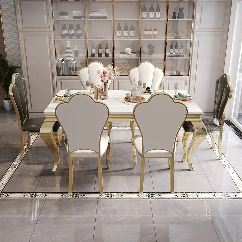 Marble Luxury Dining Table, Unique Gold Individual White Italian Dining Table