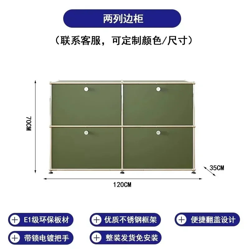 Olive Green Sideboard Storage Cabinets, Modular Combination Metal Frame for Living Room, Office
