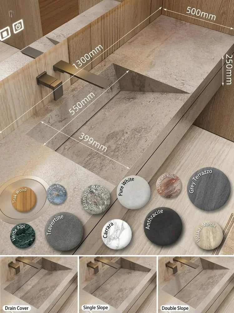 Any Size Custom Marble Seamless Stone Vanity Set, Customizable