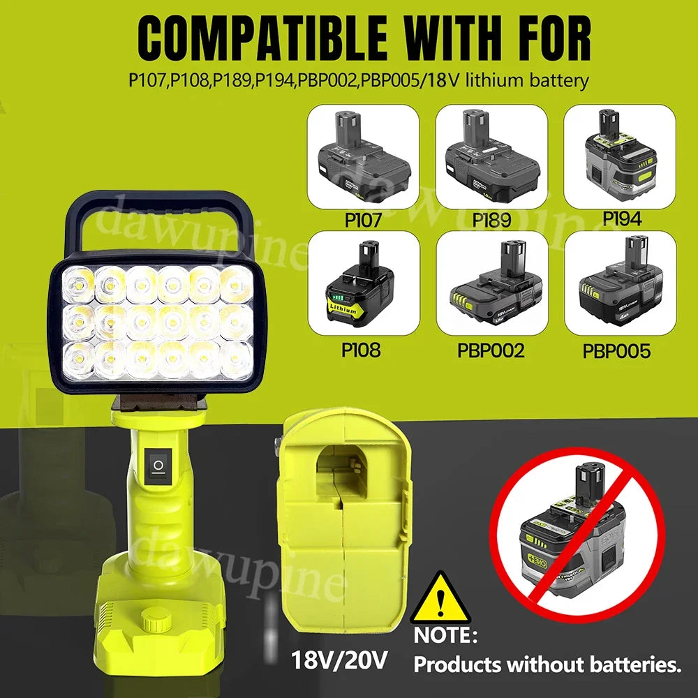For Ryobi 18V Lithium Battery P107 P108 18 Beads LED Working Lights