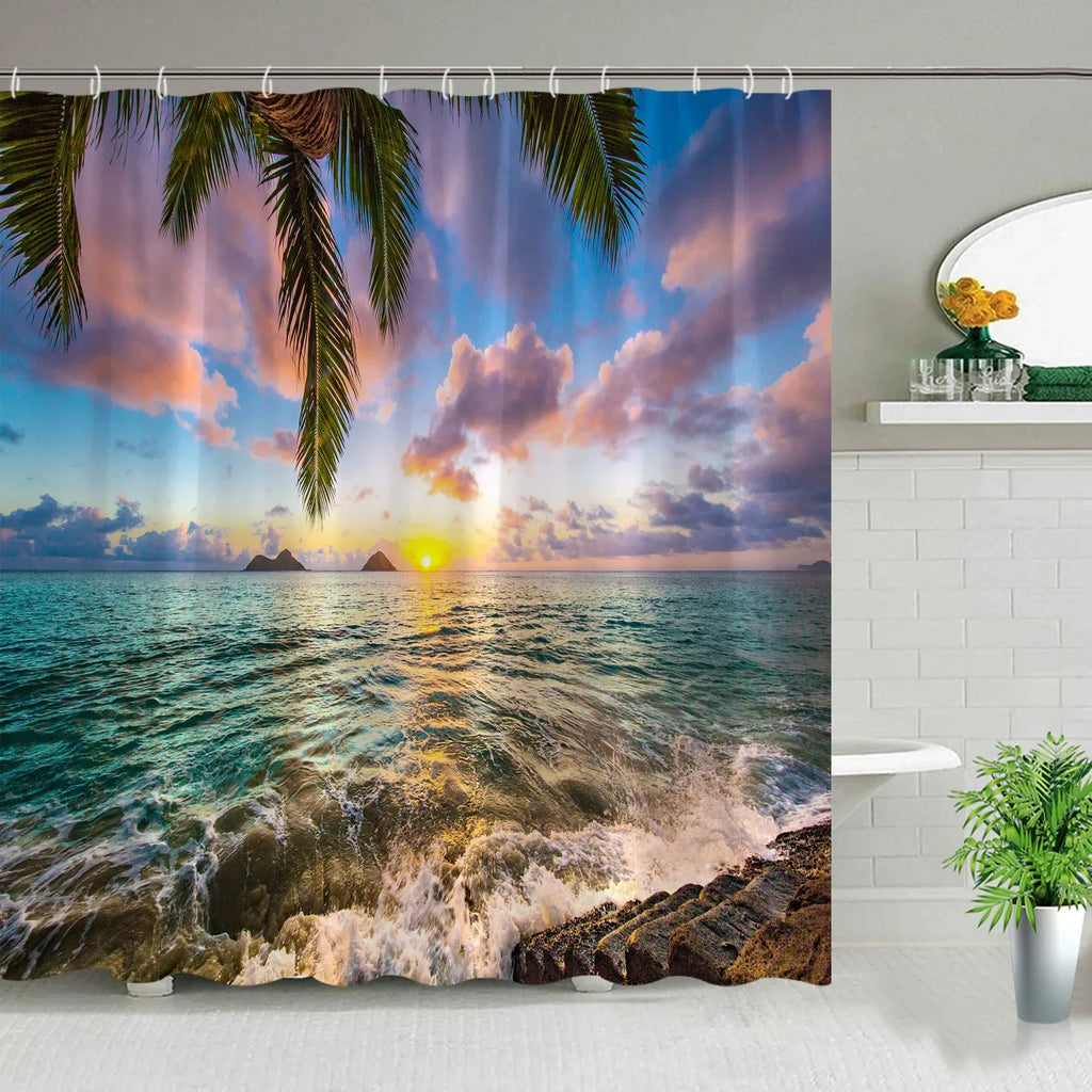 Hawaii Landscape Outdoor Shower Curtain Bathroom Decor Set