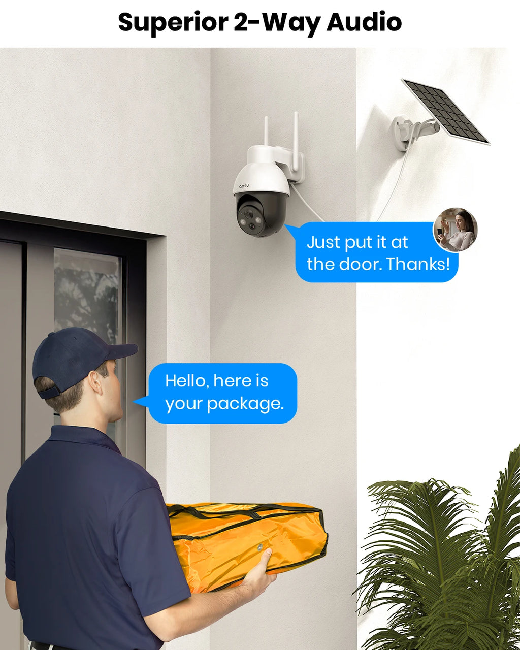 AOSU 3MP PTZ Solar Security Camera,, Built-in Battery, Wireless 2.4Ghz WIFI Camera PIR AI Detection, 2-Way Audio