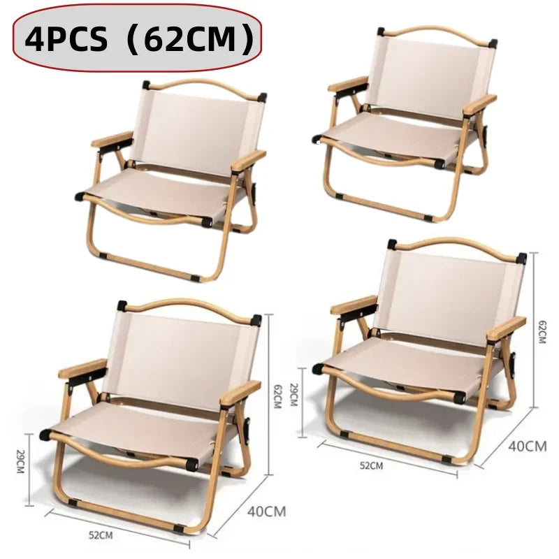 4/2/1PCS-khaki Camping Chair Portable Outdoor Chair Aluminum Alloy Wood Grain Folding Chair