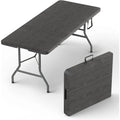 Heavy Duty 6 Feet Folding Table with Steel Legs and Built-In Handle for Parties, Dining, Weddings, Outdoor Events, Camping