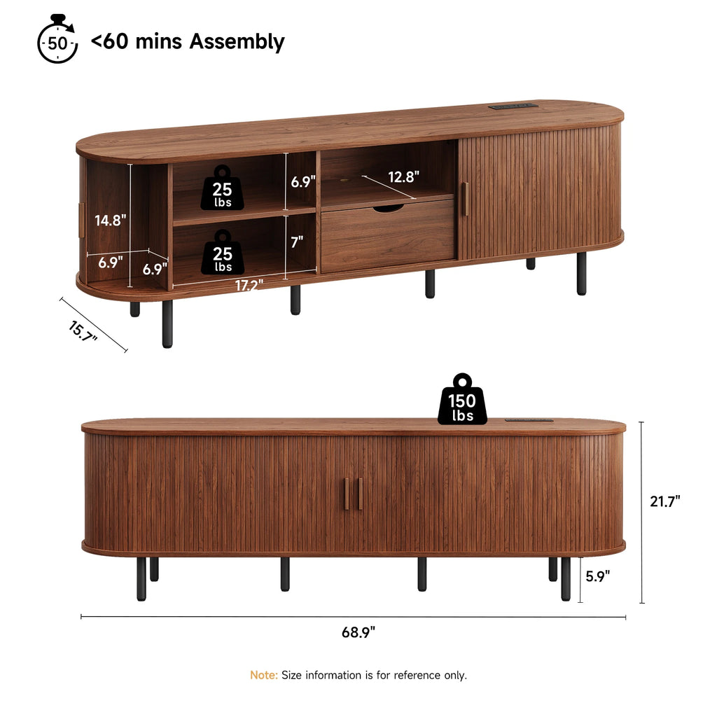 69 Inch TV Console for TVs up to 80", Entertainment Center w/ Storage