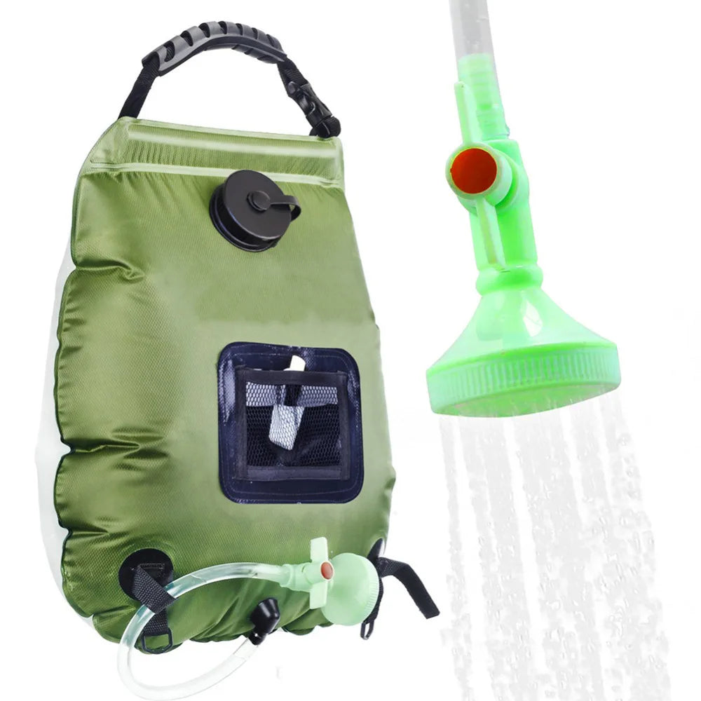 Portable Military Green 20L Solar Heated Shower Bag Outdoor Camping Bath Shower Water Bag for Bathing and Grooming Camping Gear