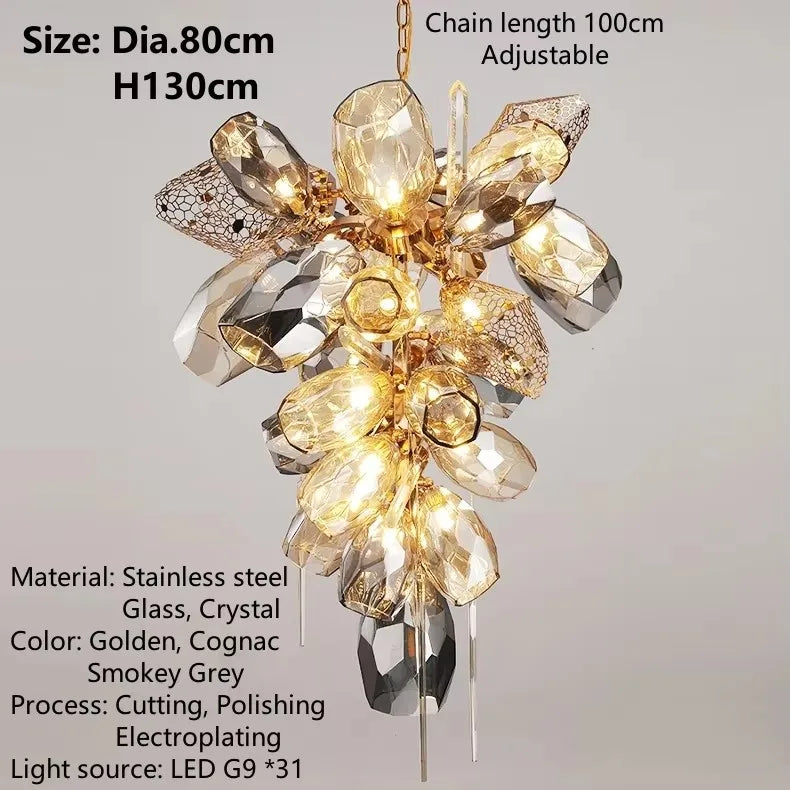 Postmodern Luxury K9 Crystal Chandelier, LED Lighting Cognac Glass Hanging Lights