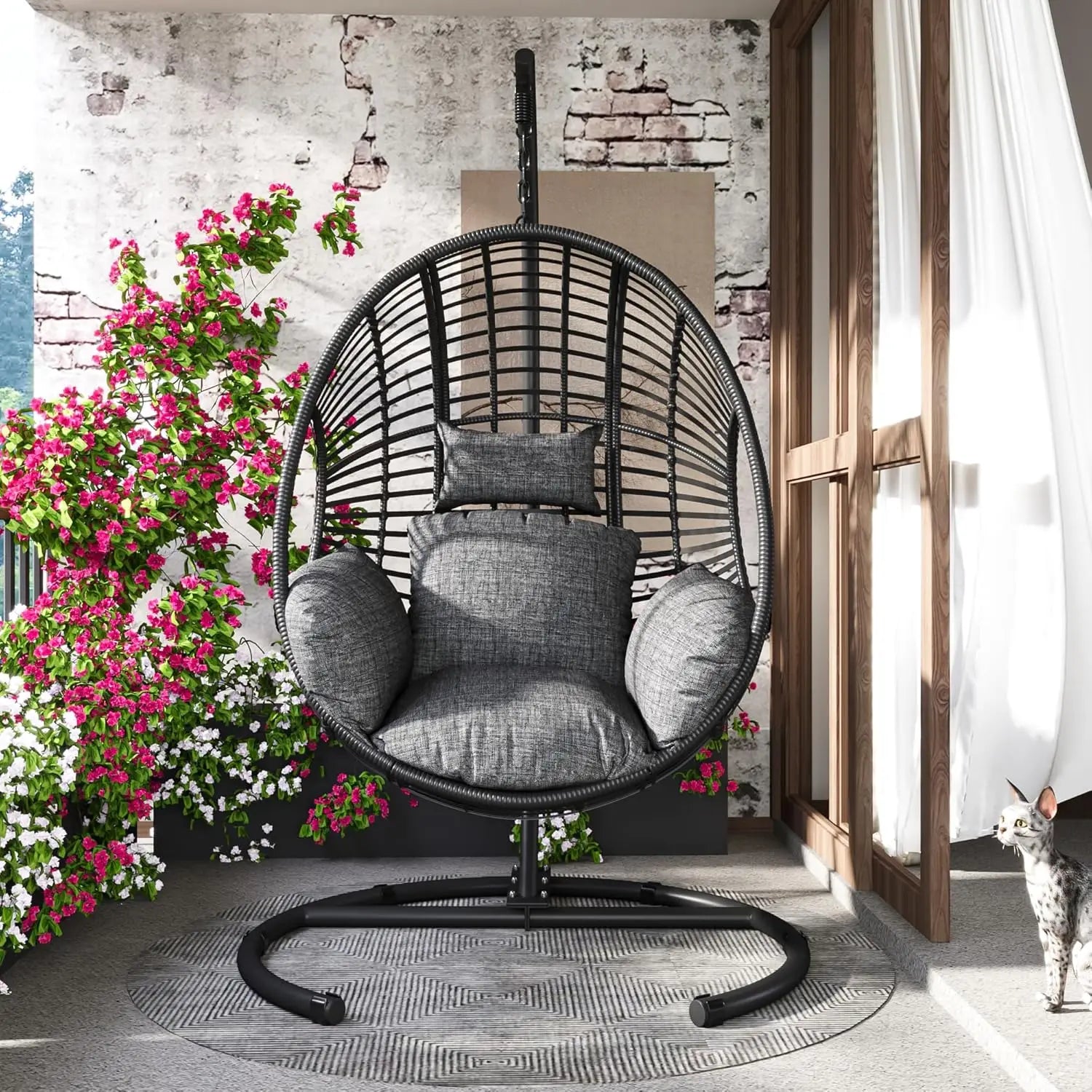 Hanging Egg Swing Chair w/ Stand All-Weather Wicker