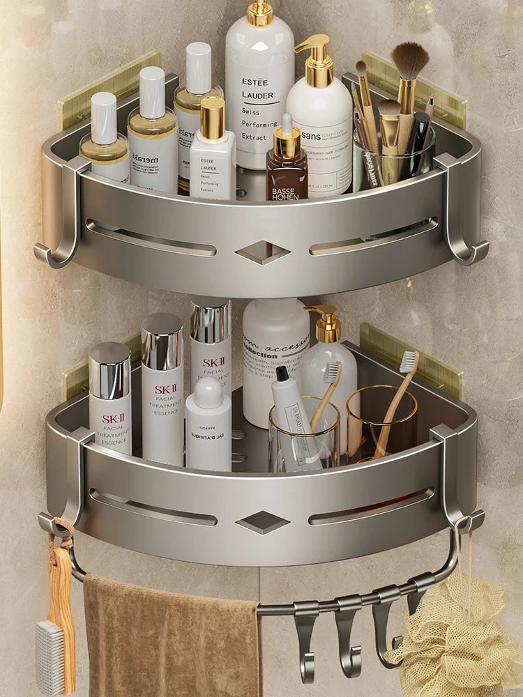Wall Mount Toiletries Basket Storage Shelf Without Drilling Toilet Shower Shelf Bathroom Accessories Storage Unit For Bathroom