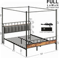 LIKIMIO Canopy Bed Frame Queen, Storage Headboard with Charging Station, Platform Bed with 4 Removable Sturdy Posts,