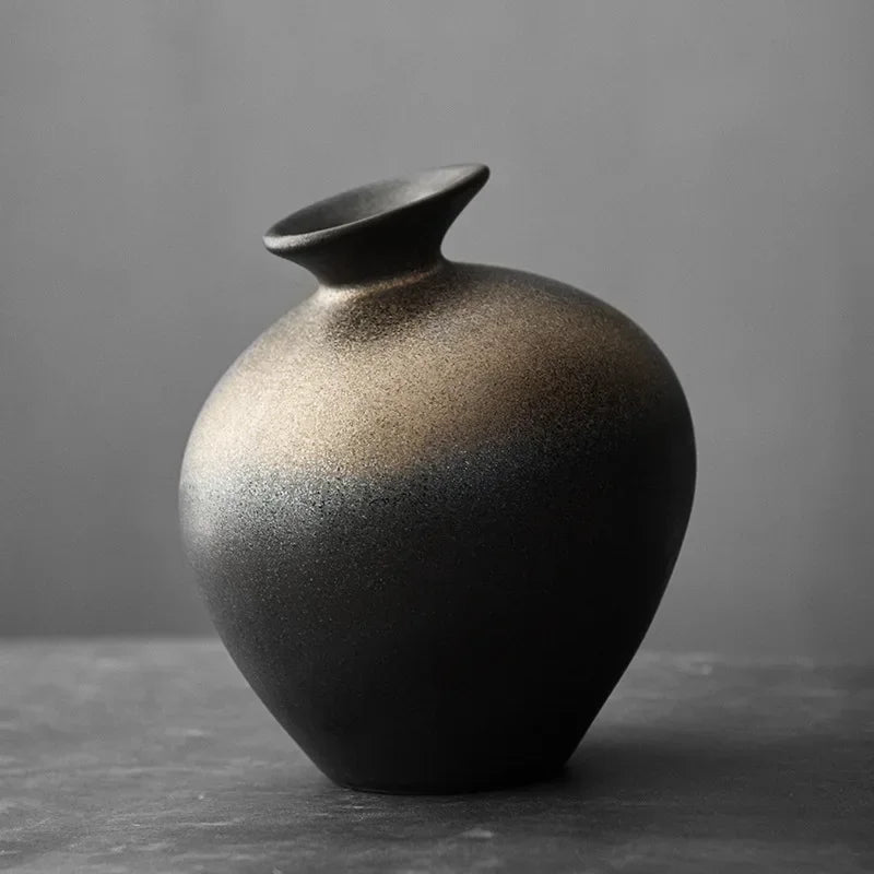 Japanese Style Terracotta Vase Imitation Stone Abstract Flower Arranger