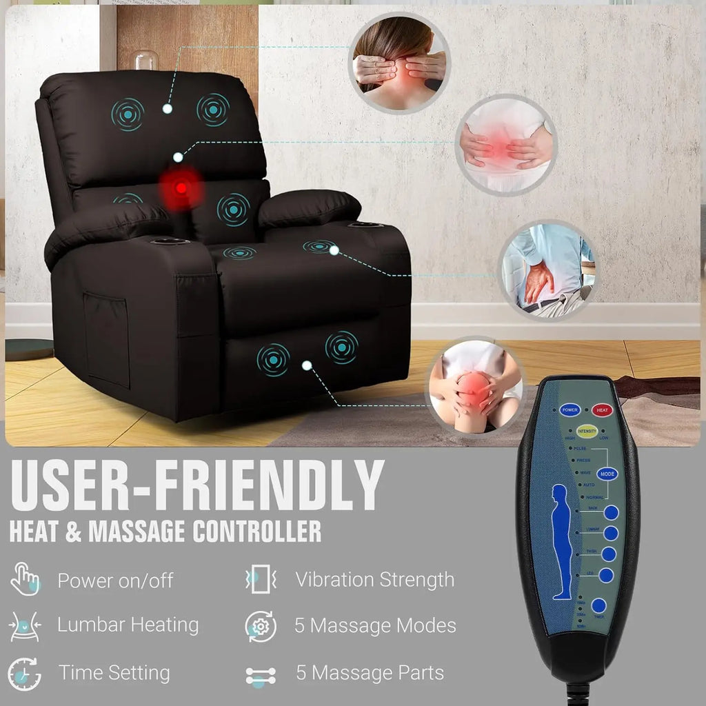 Massage Rocker Recliner Chair with Vibration And Heat USB & Type-C Ports, 360° Customizable Rocking Recliner Chair