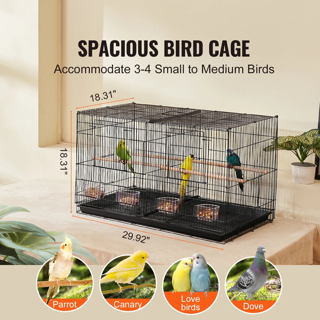 SucceBuy 30In Flight Bird Cage, Stackable Divided Small Travel Birdcage with Handle and Perche
