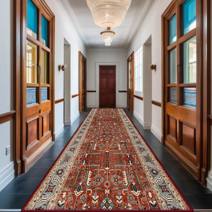 Persian Red Long Corridor Carpet Non-slip Decoration Home Bohemian Retro Entryway Rug Washable Boho Runners Mat Customizable
