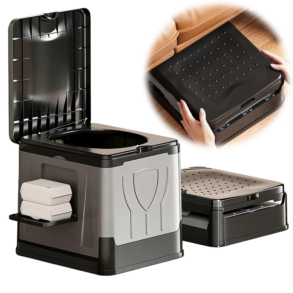 Folding Travel Toilet with Paper Holder & Lid