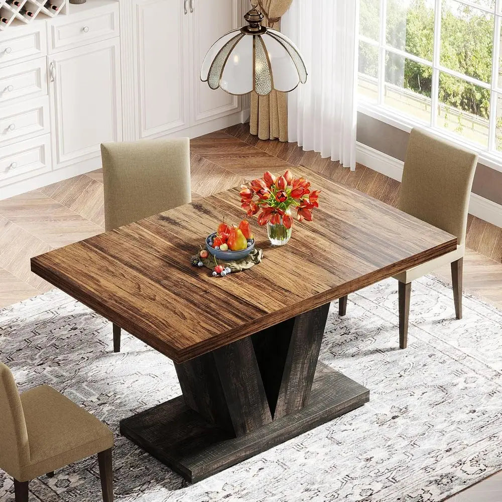 47-Inch Dining Table or 4, Black Kitchen Dinner Table with Heavy Duty Pedestal,