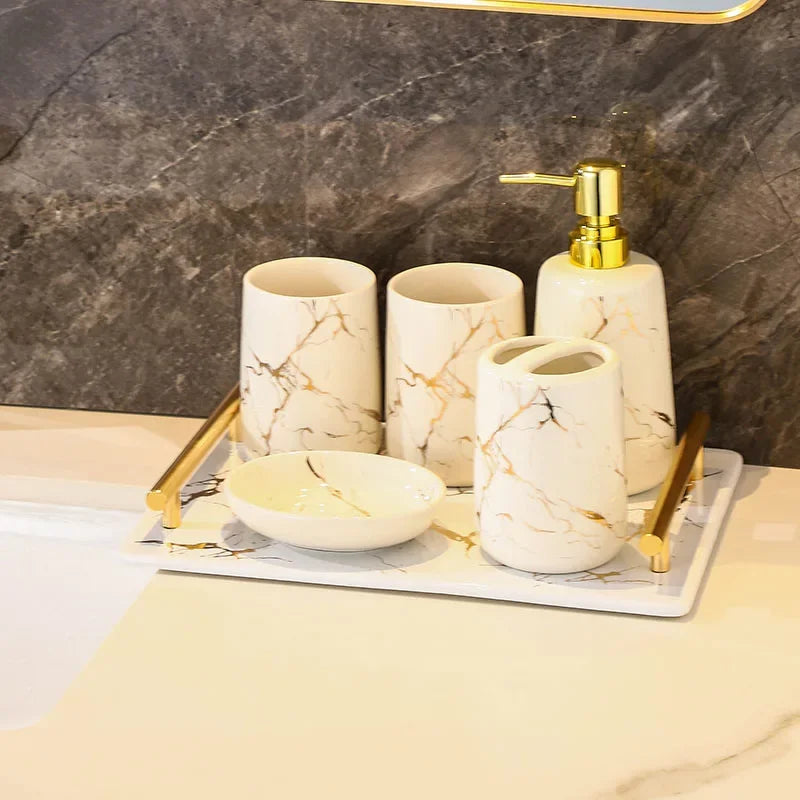 Creative Marble Texture Ceramic  Bathroom Accessories Set