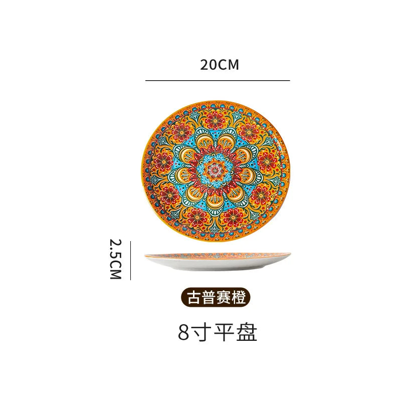 8IN Vintage Ceramic Plates Steak Plates Western Plates Flat Plates And Shallow Plates Pasta Egg Plate