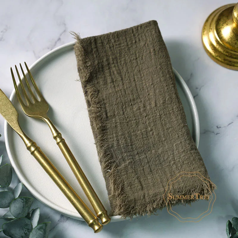 12PCS Napkins 41x41cm Cotton Cloth Gauze Retro Burr Rustic Linen Napkin