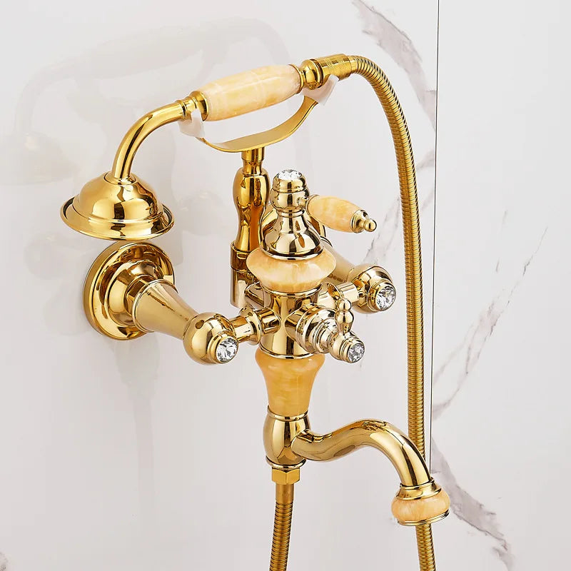 European vintage Brass Bathtub Hot and Cold water faucet with simple triple shower head