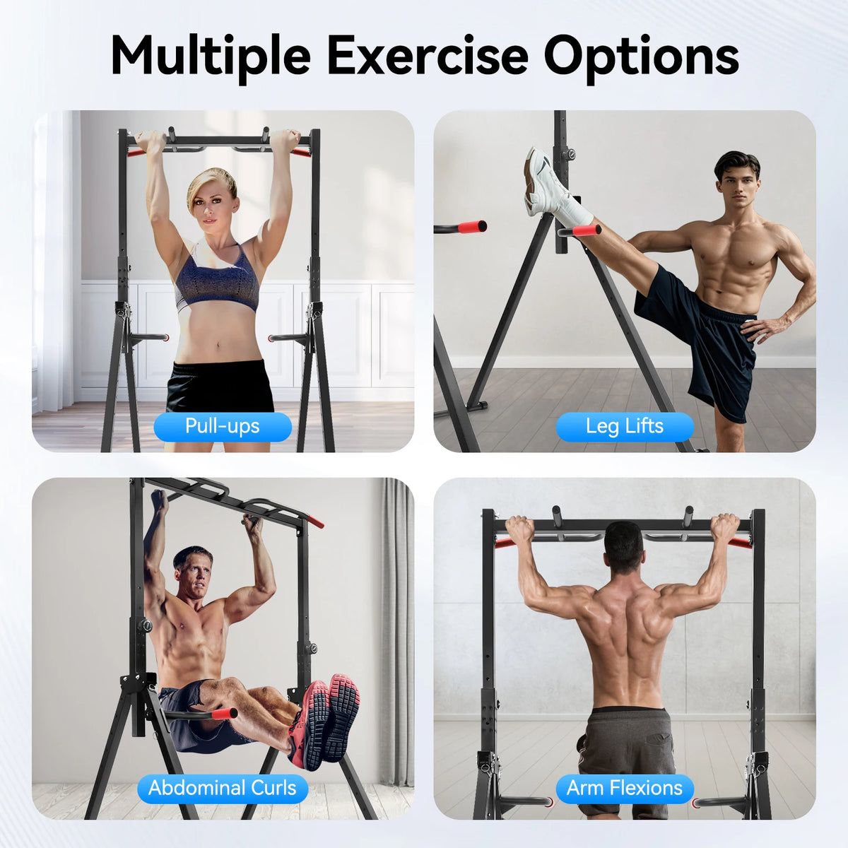 Adjustable Pull Up Bar, 200kg Load Foldable Home Gym Multi-Function Training Station with Parallel Bars