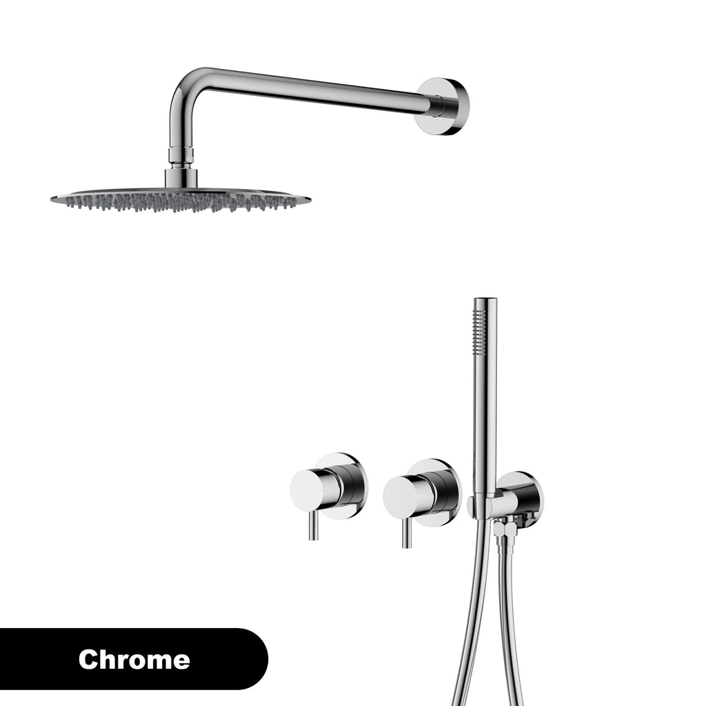 Luxury brass gun gray wall mounted shower head system with minimalist design, dual handle hot and cold water bathroom faucet