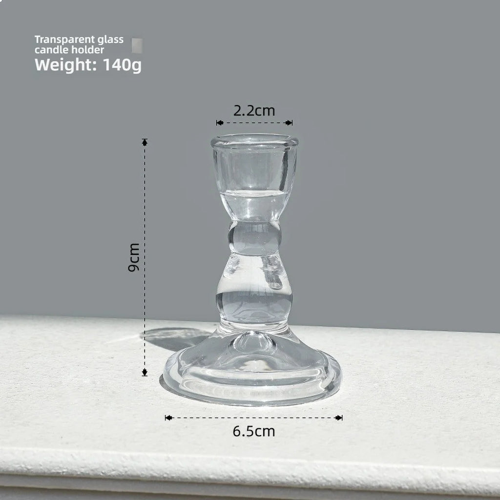 Glass Candle Wick Holder Clear Pillar Table Design Candlestick for Dining Decor